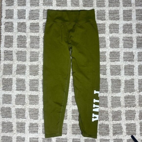 PINK Warm Green Printed Leggings Size Large - Picture 2 of 5